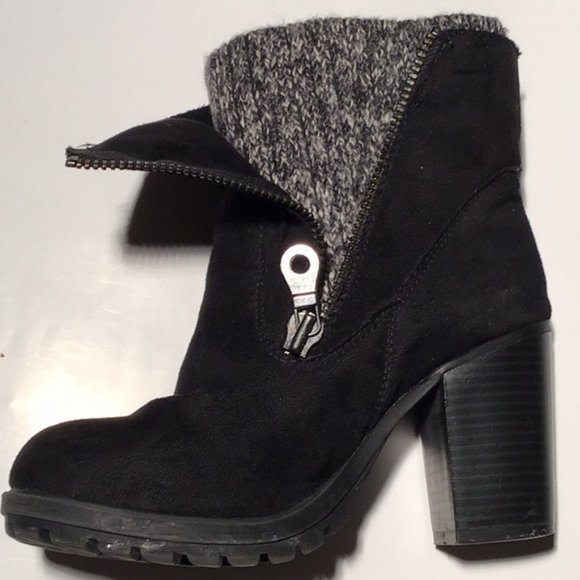 Mossimo Black Suede Winter Boots Sweater Lining Double Zipper Size 7.5M - Picture 1 of 7